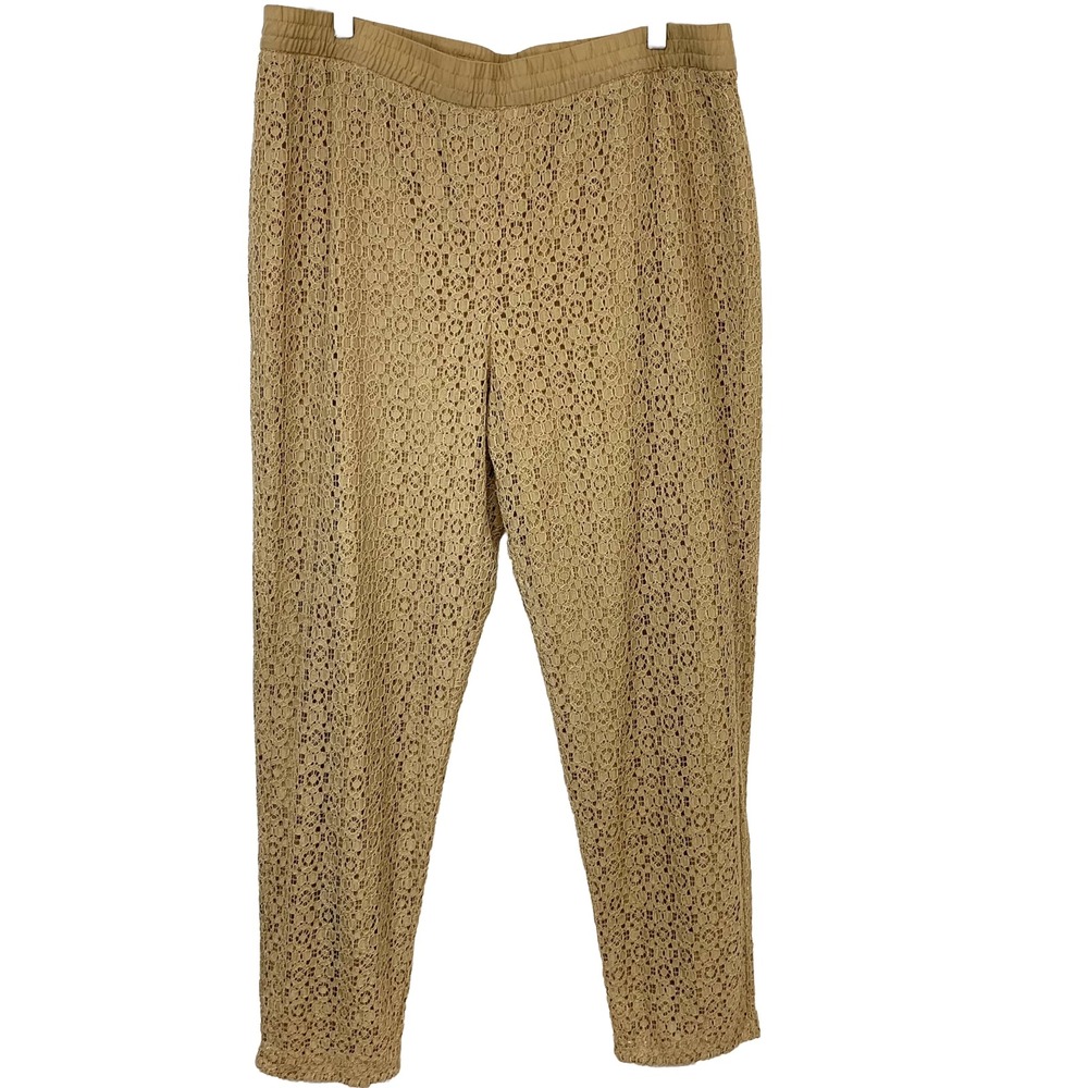 Chicos Lace Pull On Pants Tapered Ankle Brown Lined Neutral Size 2 US Large